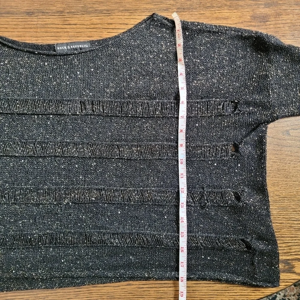Rock & Republic Black Metallic Distressed Knit Cut out Sweater Size Womens L/XL